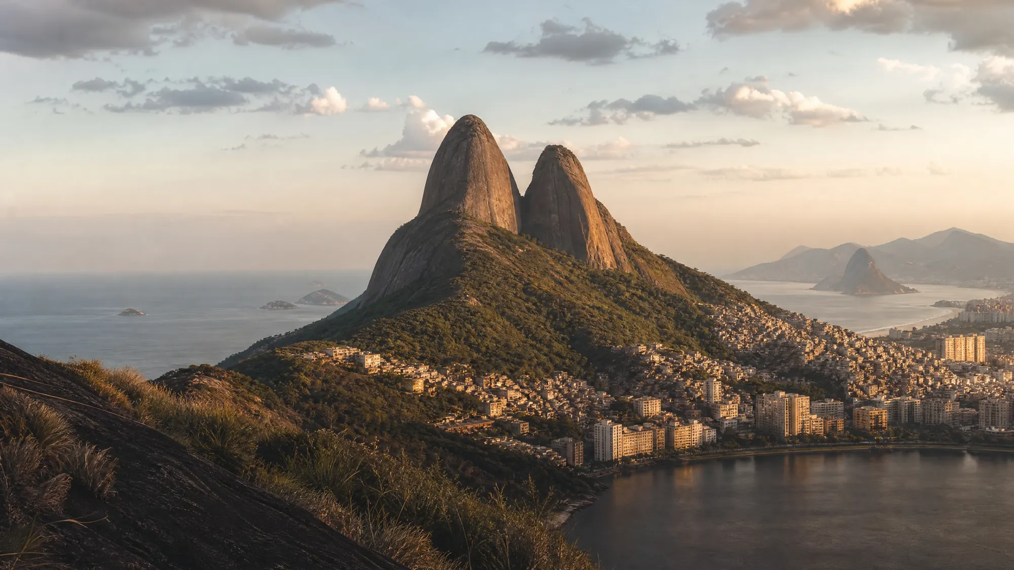 Faites l'ascension des pics jumeaux de 533 mètres au bout de la plage de Leblon. Le sentier commence au sommet de la favela pacifiée de Vidigal.